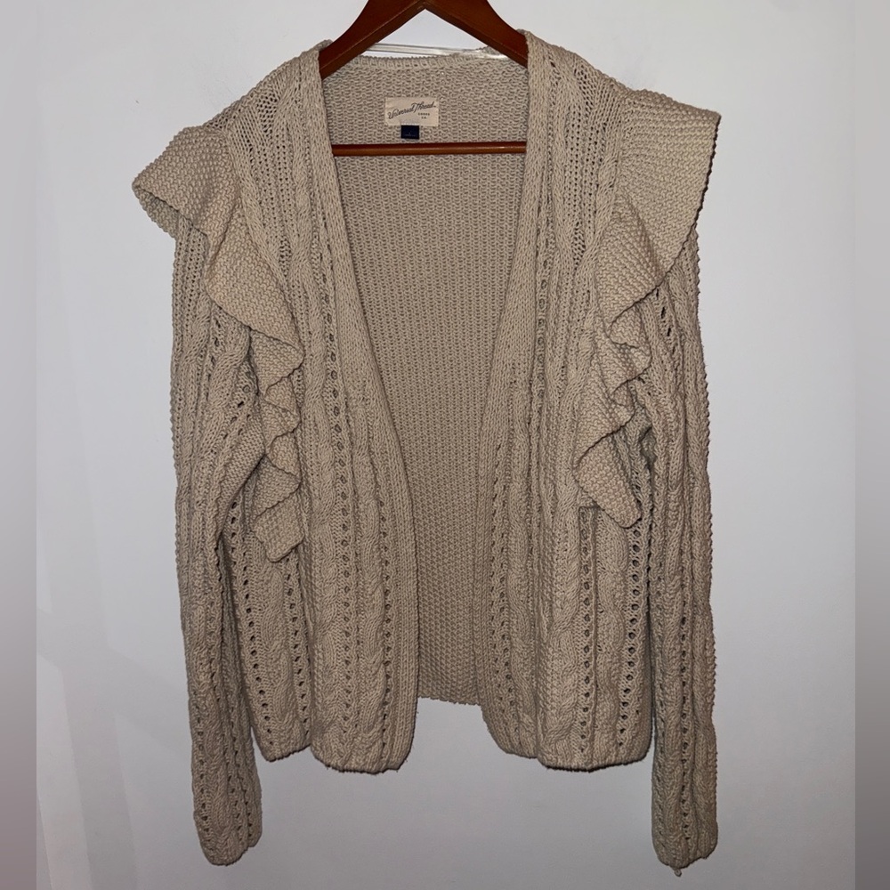 Universal Thread Cream Ruffle Open-Front Cable Knit Cardigan Size L 🤍 - Picture 6 of 15